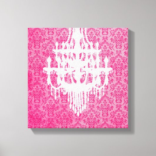 Luhandelier Silhouette en Roze Damask Canvas Afdruk (Voorkant)