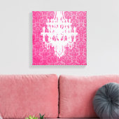 Luhandelier Silhouette en Roze Damask Canvas Afdruk (Insitu (Woonkamer))
