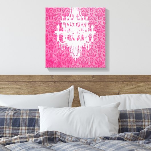 Luhandelier Silhouette en Roze Damask Canvas Afdruk (Insitu (Slaapkamer))