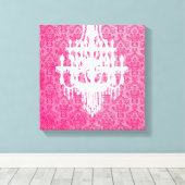 Luhandelier Silhouette en Roze Damask Canvas Afdruk (Insitu (Houten vloer))