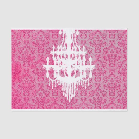 Luhandelier Silhouette en Roze Damask Tissuepapier (Voorkant)