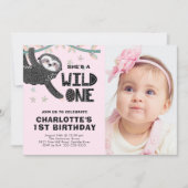 Luiaard 1e Verjaardag Foto Verjaardag Uitnodiging (Voorkant)