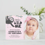 Luiaard 1e Verjaardag Foto Verjaardag Uitnodiging (Staand voorkant)