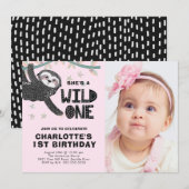 Luiaard 1e Verjaardag Foto Verjaardag Uitnodiging (Voorkant / Achterkant)