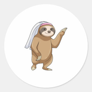Luiaard als bruid met sluier ronde sticker