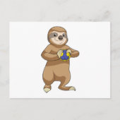 Luiaard als handbalspeler met handbal briefkaart (Voorkant)