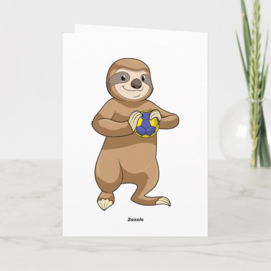 Luiaard als handbalspeler met handbal kaart (Achterkant)