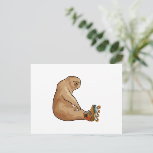 Luiaard als inline skater met inline schaatsen briefkaart (Staand voorkant)