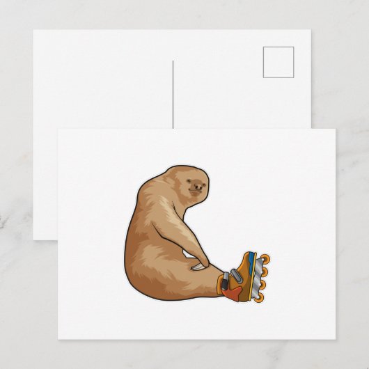 Luiaard als inlineskater met inline schaatsen briefkaart (Voorkant / Achterkant)