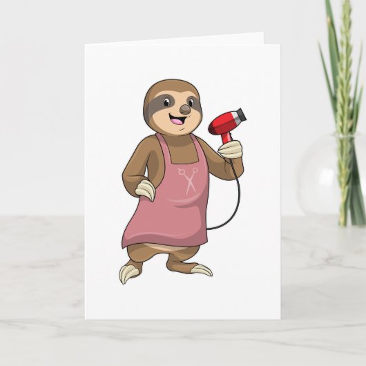 Luiaard als kapper met föhn kaart (Voorkant)