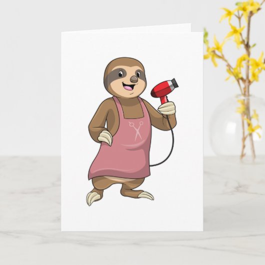 Luiaard als kapper met föhn kaart (Gele Bloem)