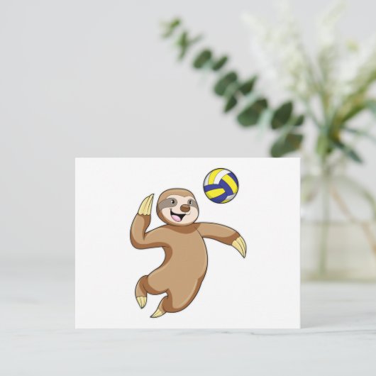 Luiaard als Volleybalspeler met Volleybal Briefkaart (Staand voorkant)