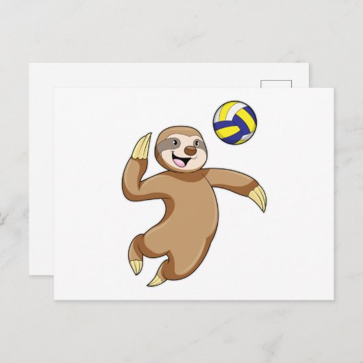 Luiaard als Volleybalspeler met Volleybal Briefkaart (Voorkant / Achterkant)