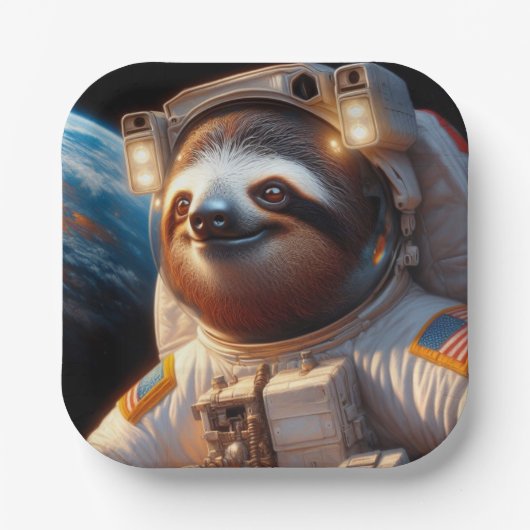 Luiaard Astronaut Papieren Bordje (Voorkant)