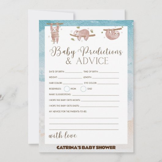 Luiaard Baby Shower - Bewerkbare Naam, 5x7 Uitnodi Kaart (Voorkant)