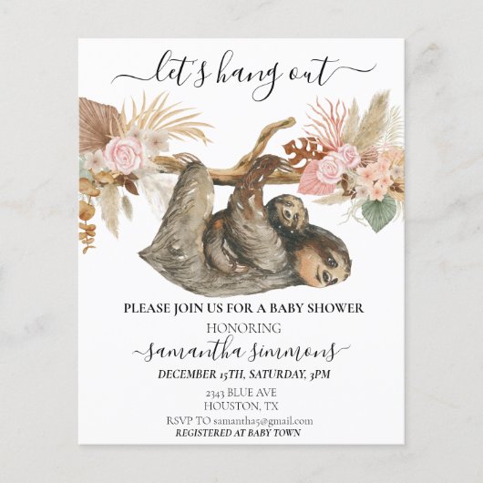 Luiaard Baby Shower Boho Tropisch aquarel (Voorkant)