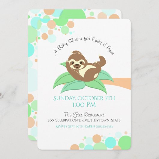 Luiaard Baby shower Kaart (Voorkant / Achterkant)