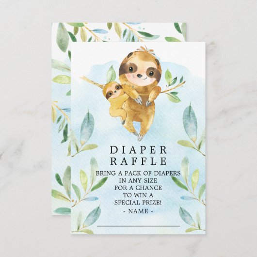 Luiaard Baby shower Luier Raffle Ticket Informatiekaartje (Voorkant / Achterkant)