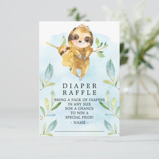 Luiaard Baby shower Luier Raffle Ticket Informatiekaartje (Staand voorkant)