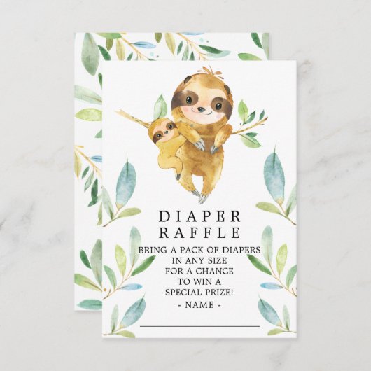 Luiaard Baby shower Luier Raffle Ticket Informatiekaartje (Voorkant / Achterkant)