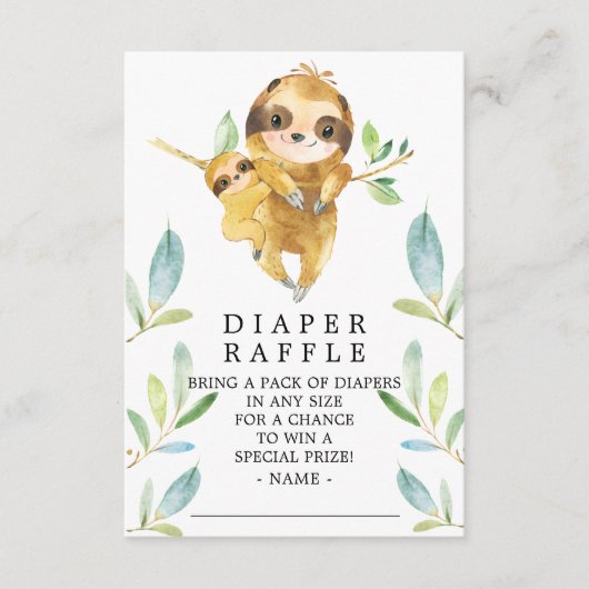 Luiaard Baby shower Luier Raffle Ticket Informatiekaartje (Voorkant)
