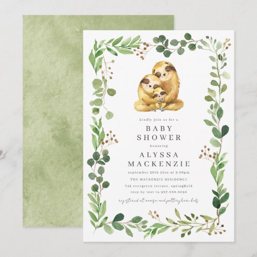 Luiaard Baby Shower Uitnodiging (Voorkant / Achterkant)
