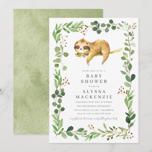 Luiaard Baby Shower Uitnodiging (Voorkant / Achterkant)