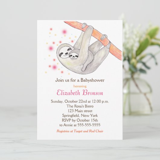 Luiaard Baby shower Uitnodiging Schattige Luiaard  (Staand voorkant)