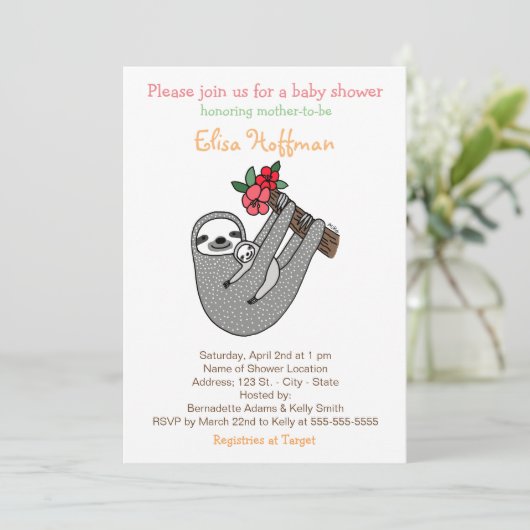 Luiaard Baby Shower Uitnodiging Schattige Luiaard  (Staand voorkant)