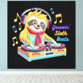 Luiaard Beats retro vintage levendig Canvas Afdruk (Insitu (Houten vloer))