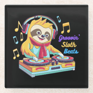 Luiaard Beats retro vintage levendig Glazen Onderzetter