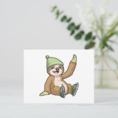 Luiaard bij het schaatsen met schaatsen briefkaart (Staand voorkant)