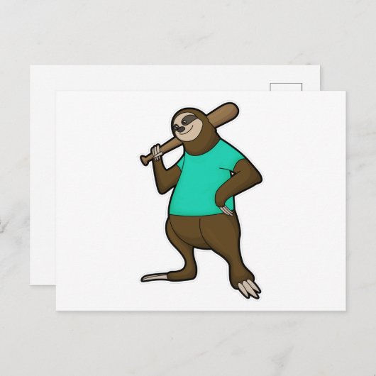 Luiaard bij honkbal met honkbalknuppel briefkaart (Voorkant / Achterkant)