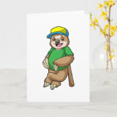 Luiaard bij honkbal met honkbalknuppel kaart (Gele Bloem)