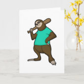 Luiaard bij honkbal met honkbalknuppel kaart (Gele Bloem)