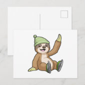 Luiaard bij schaatsen met schaatsen briefkaart (Voorkant / Achterkant)