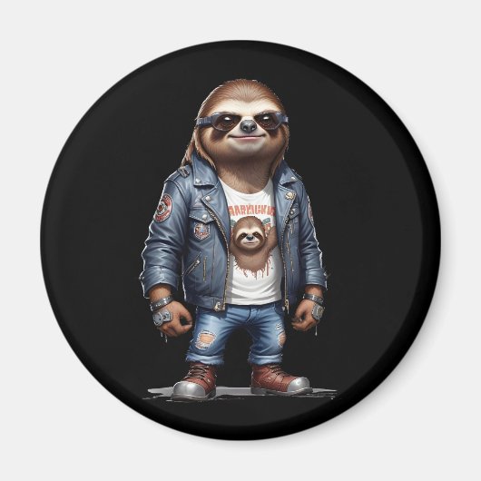 Luiaard Biker Rebel Leather Jacket Cool Style Urba Magneet (Voorkant)
