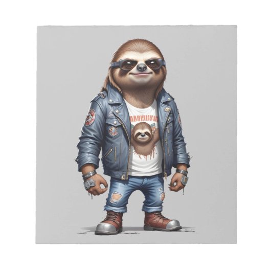 Luiaard Biker Rebel Leather Jacket Cool Style Urba Notitieblok (Voorkant)