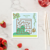 Luiaard, bladeren doolhof puzzel verjaardag papier servet (Insitu)