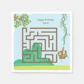 Luiaard, bladeren doolhof puzzel verjaardag papier servet (Voorkant)