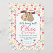 Luiaard Bloem Verjaardag Uitnodiging Laten we rond (Voorkant / Achterkant)