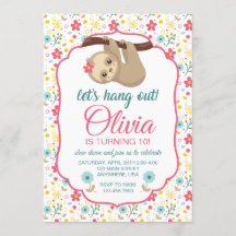 Luiaard Bloem Verjaardag Uitnodiging Laten we rond