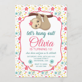 Luiaard Bloem Verjaardag Uitnodiging Laten we rond