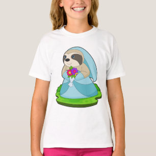 Luiaard Bruid Boeket Bloemen Huwelijk T-shirt