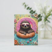 Luiaard Chillen in een Floating Donut Grappige Col Briefkaart (Staand voorkant)