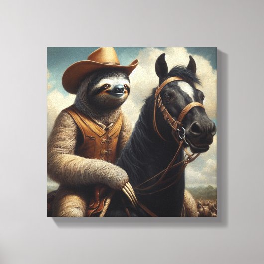 Luiaard Cowboy Canvas Afdruk (Voorkant)