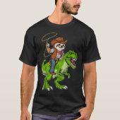 Luiaard Cowboy Riding T-Rex Dinosaurus T-shirt (Voorkant)
