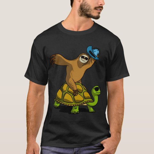 Luiaard Cowboy Ridt Schildpad T-shirt (Voorkant)