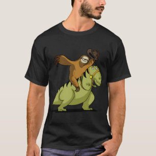 Luiaard Cowboy Ridt T-Rex Dinosaur T-shirt