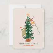 Luiaard die aan een kerstboom hangt feestdagenkaart (Voorkant)